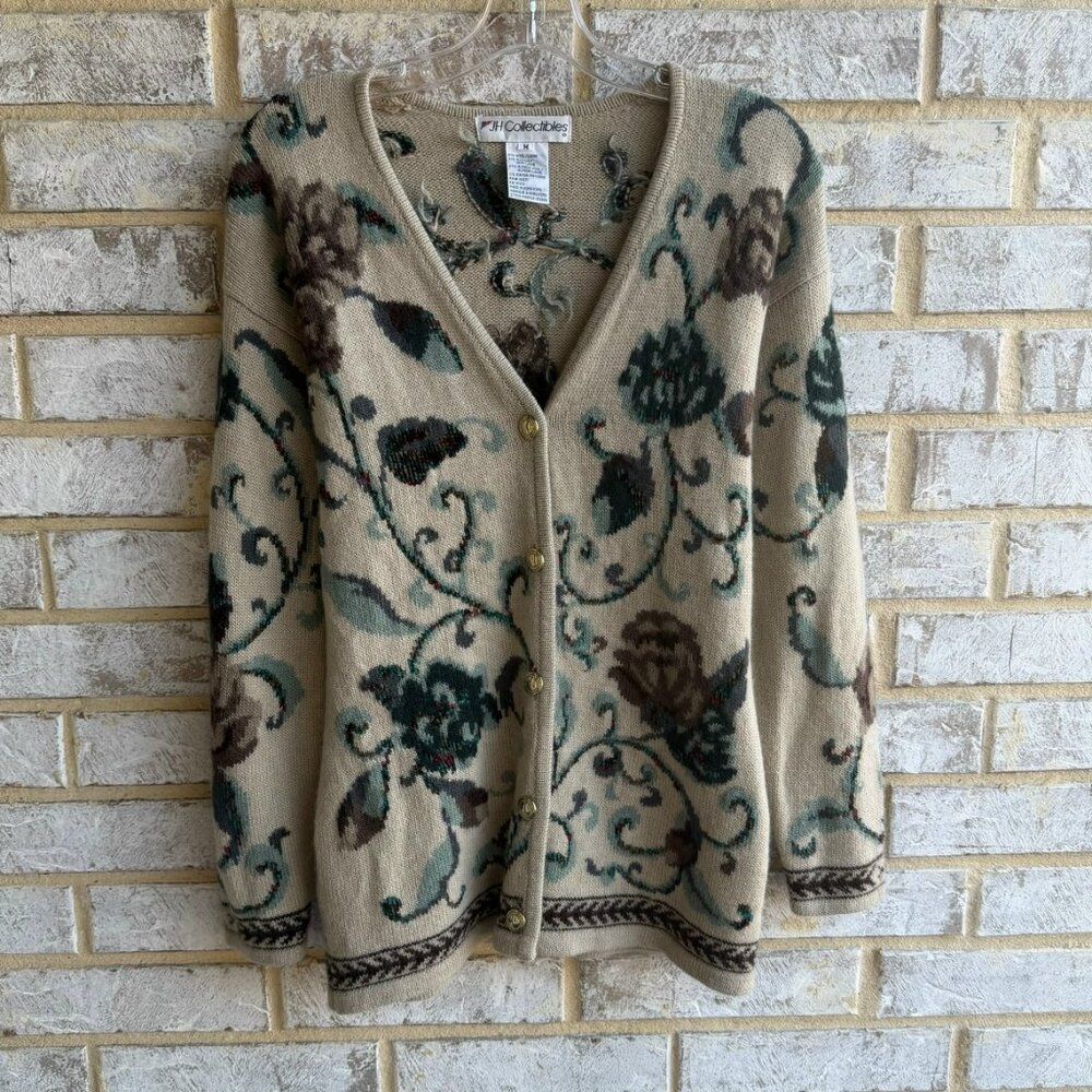 JH Collectibles Vintage Long Sleeve Button Front Floral Cardigan Sweater Size M.